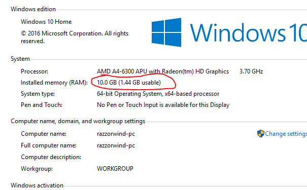 Windows 10 [SOLVED] of ram and only 1.5 usable.