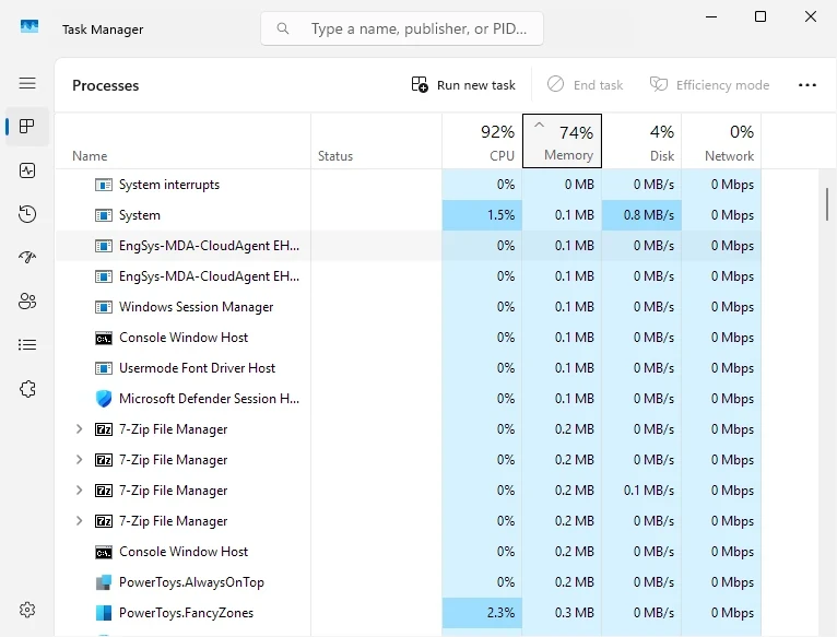 Windows 11 Task Manager window showing the Processes view