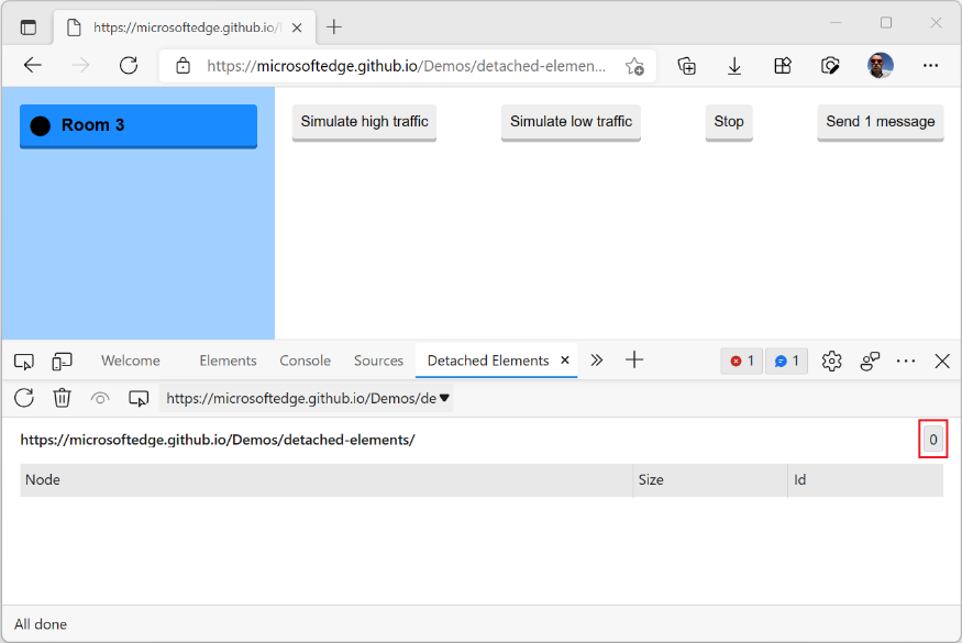 Detached elements tool showing no detached elements