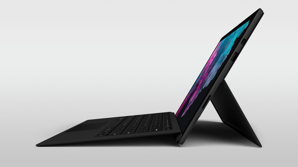 Photo of a Surface Pro 6 open, profile with the screen facing left