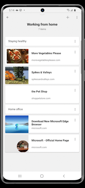 Animated GIF of Collections user interface on Android