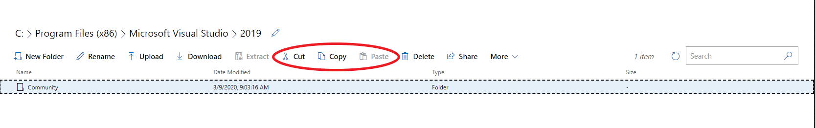 When you select a folder or file in the Files tool, users have the option to cut or copy the file or folder. 
