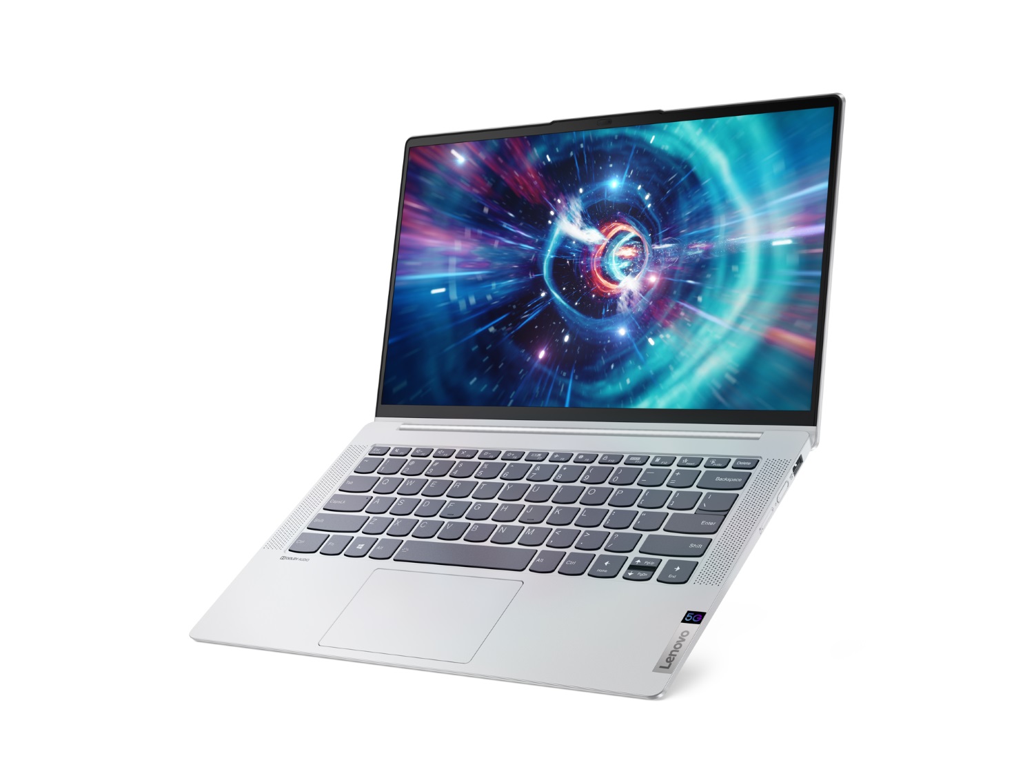 Lenovo IdeaPad 5G, open and facing left, floating