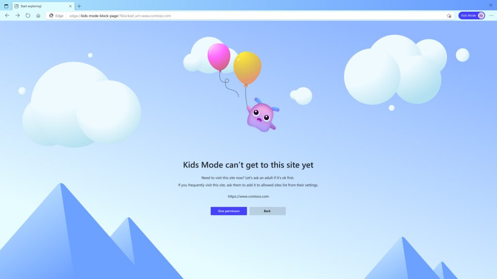 Kids Mode blocked site interface