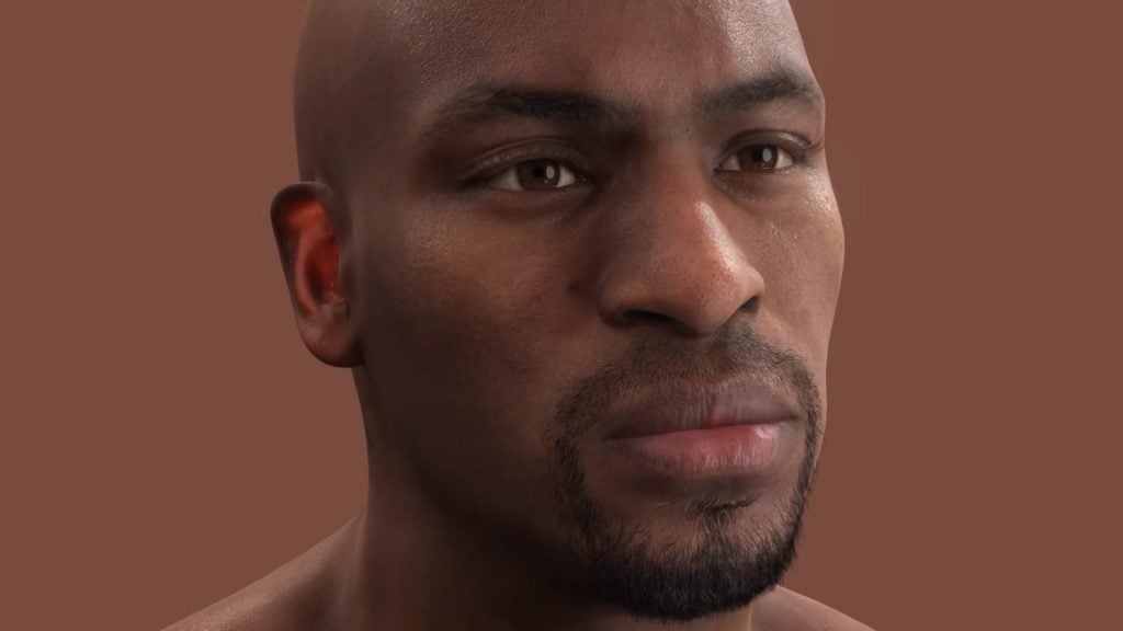 Animated rendering of a Black man with a think beard