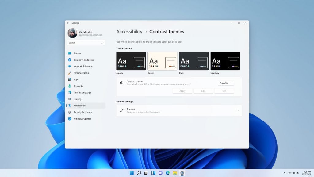 Contrast themes in Windows 11