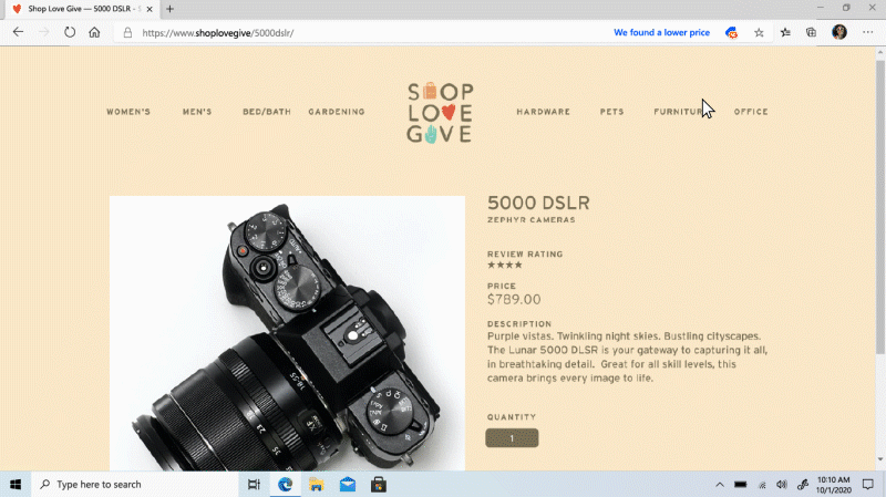 GIF showing price comparisons on a camera