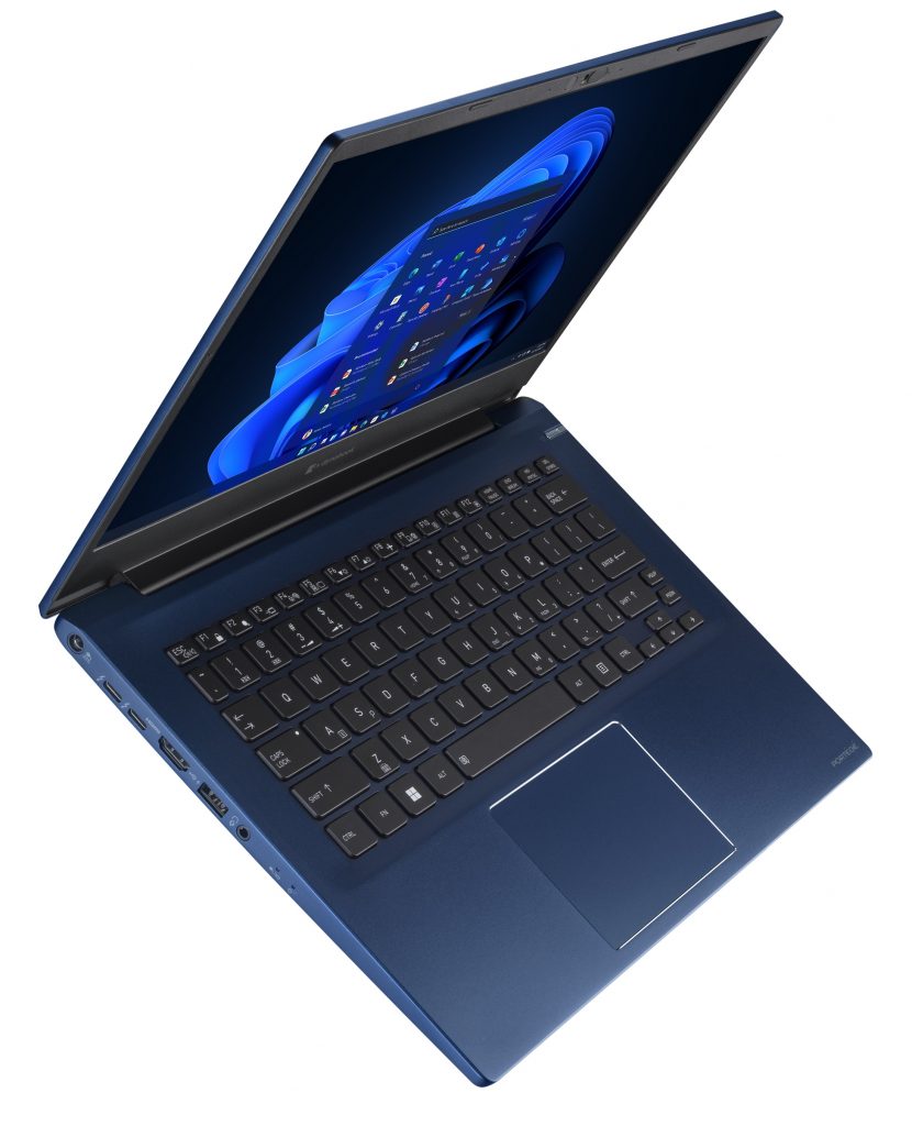 Dynabook laptop open and facing left at an angle