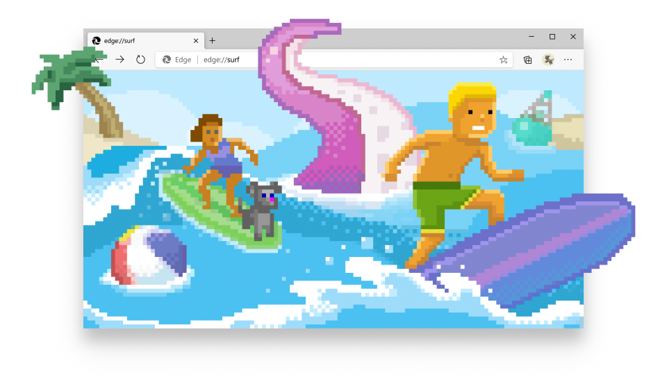 Illustration showing characters from the Surf game in action Illustration showing characters from the Surf game in action