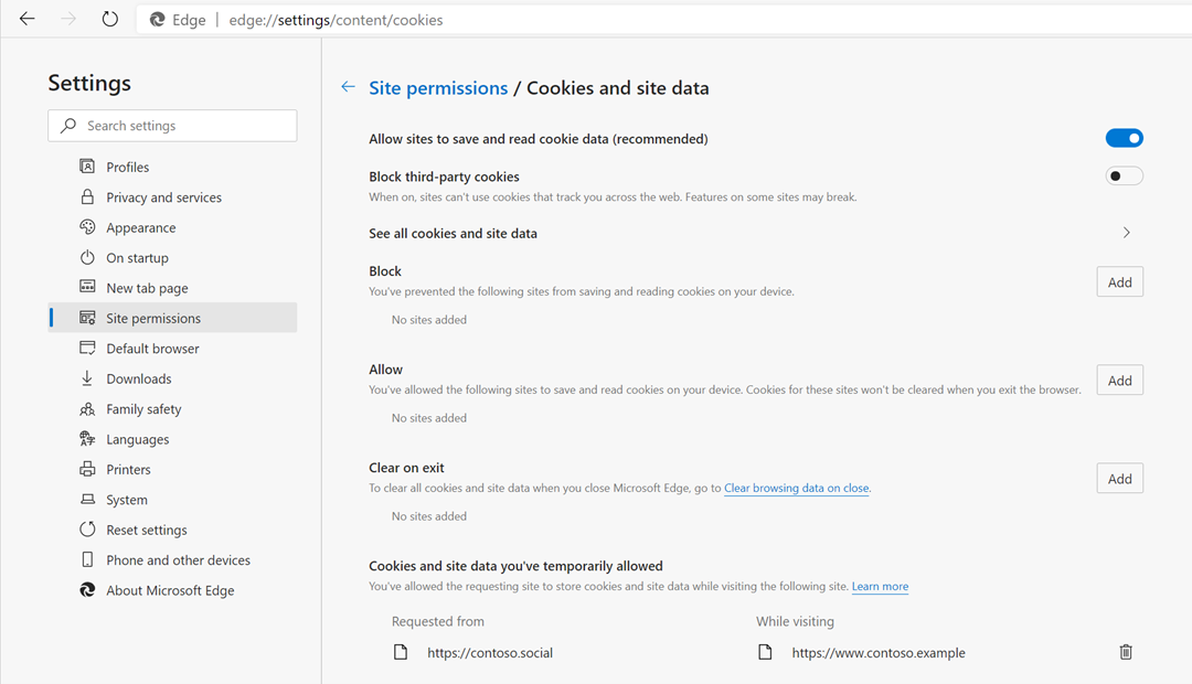 Screen capture showing Cookies and site data you’ve temporarily allowed Screen capture showing Cookies and site data you’ve temporarily allowed