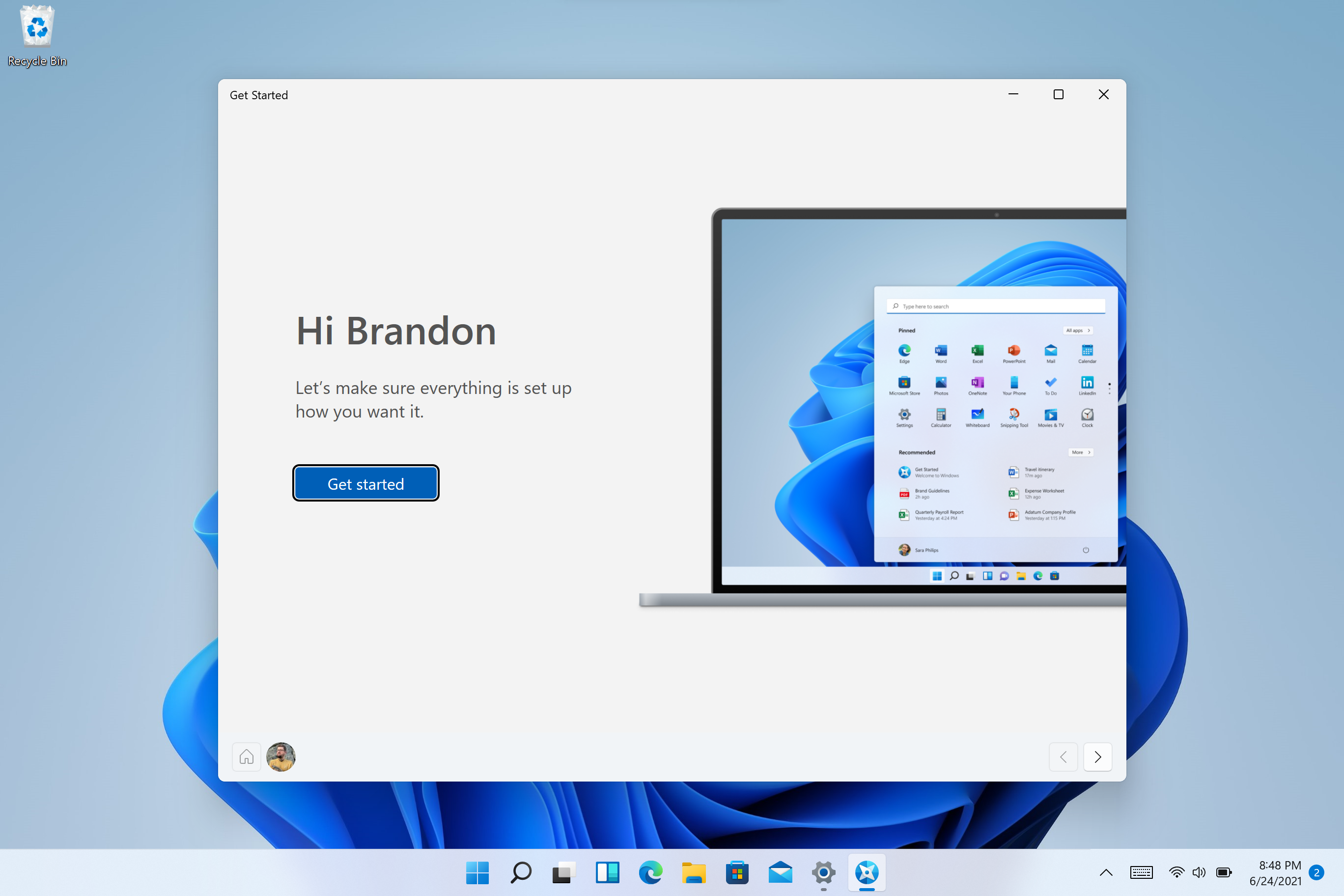 The new Get Started app will help you get started with a new PC.