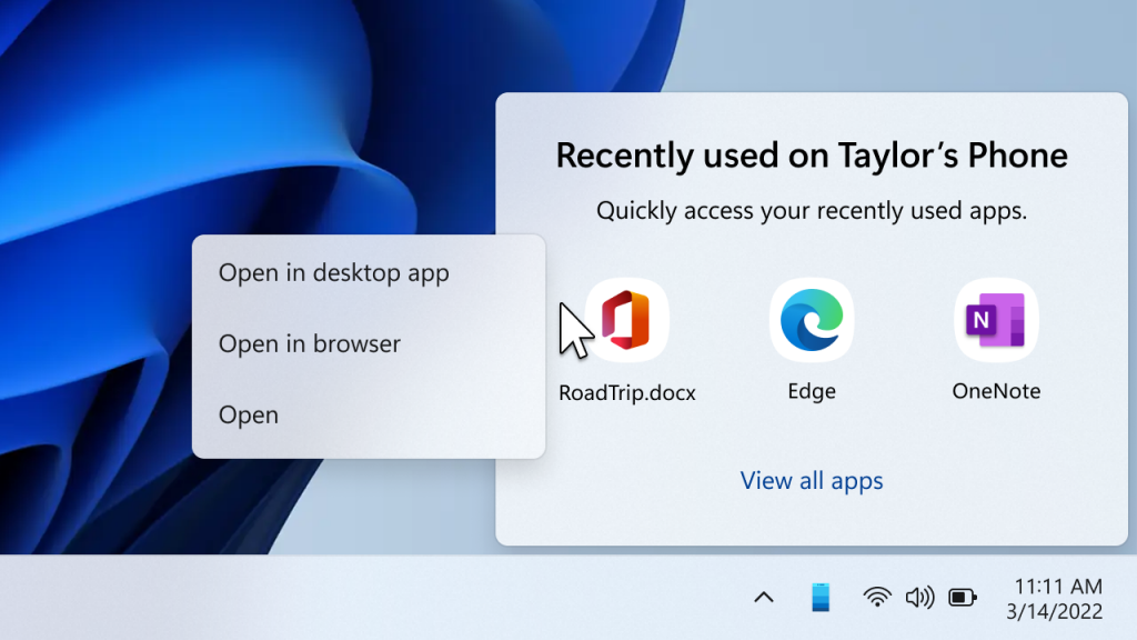 You can open the supported documents in your Office desktop app or browser and pick up right where you left off on your phone.