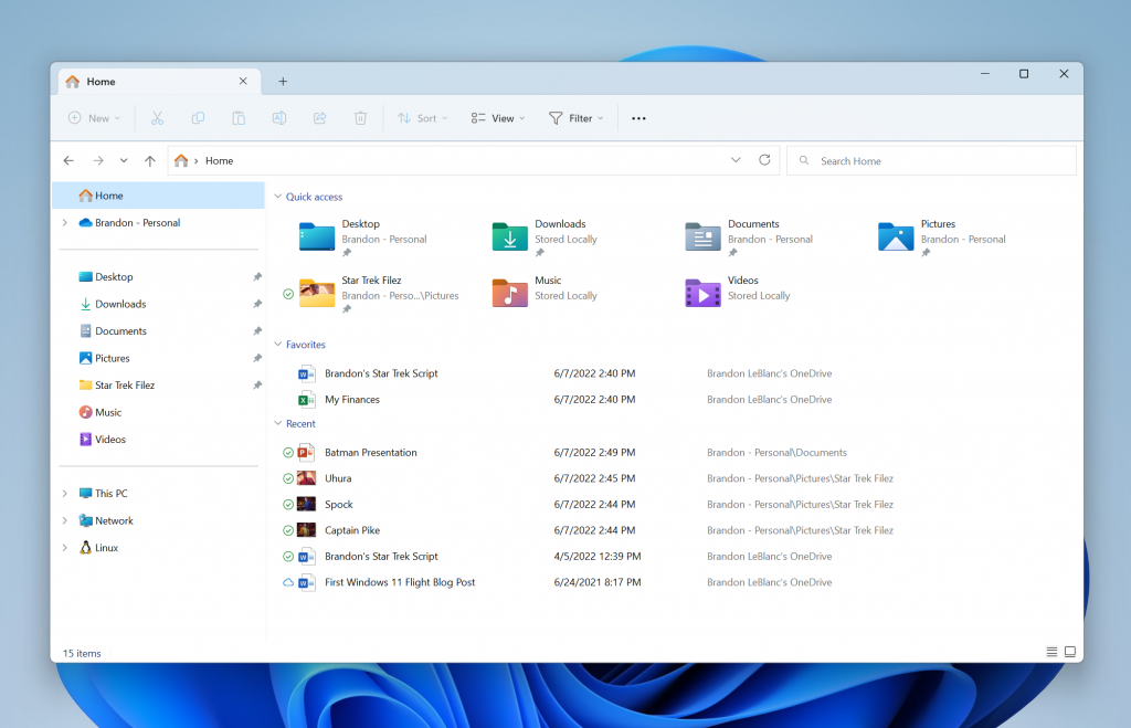 File Explorer with tabs and navigation updates.