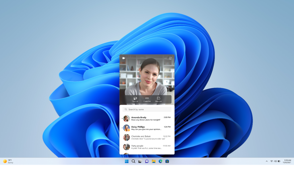 The new video calling experience for Chat from Microsoft Teams in Windows 11.
