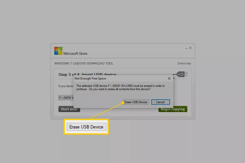 Erase USB Device button in Windows 7 Download Tool