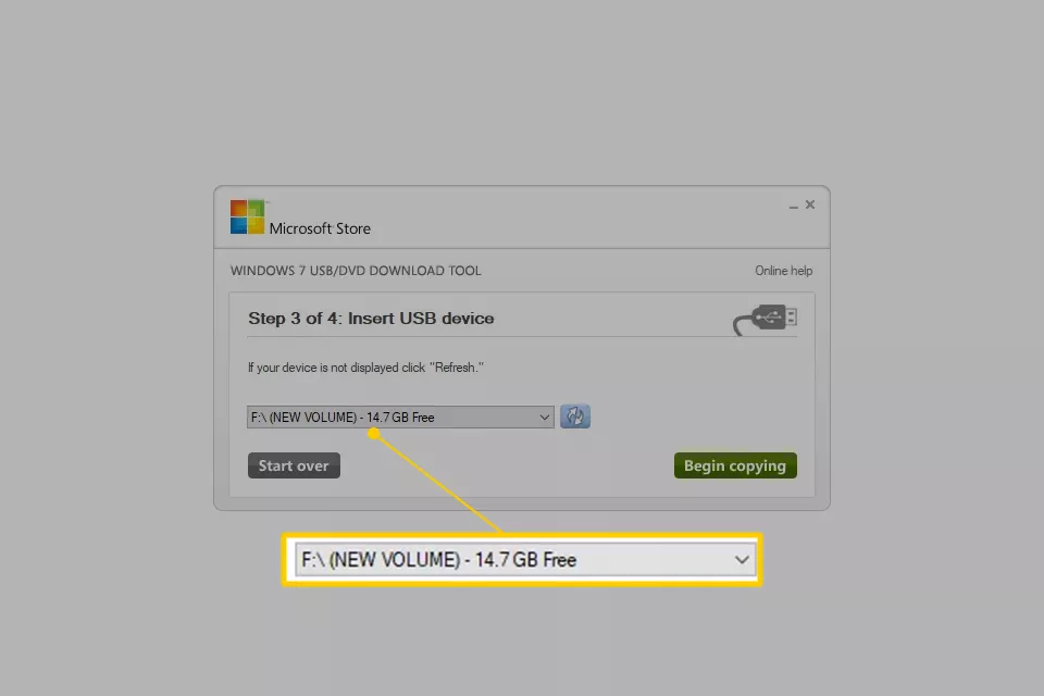 New Volume F drive in Windows 7 USB Download Tool