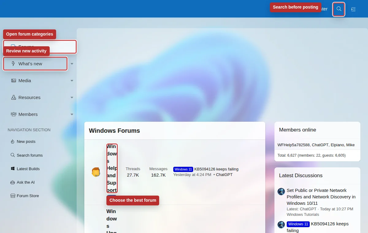 Annotated WindowsForum handbook overview