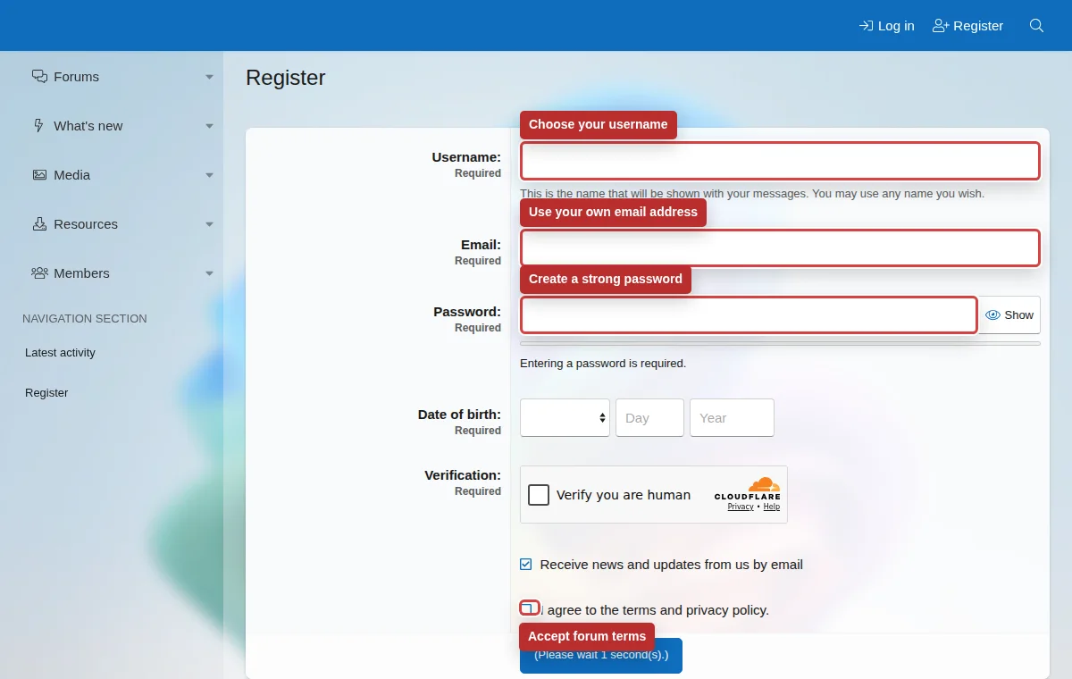 Annotated registration and login flow