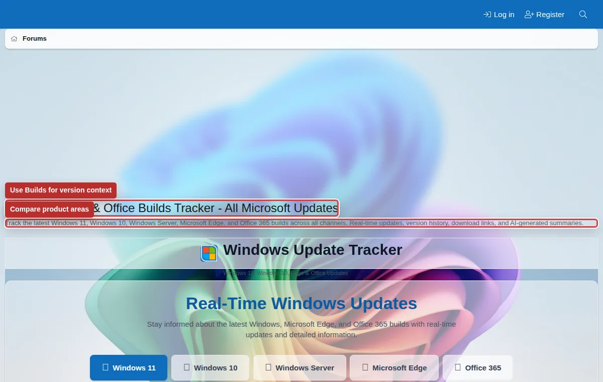 Annotated Windows Builds tracker